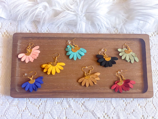 Suede Style Floral Fan Earrings