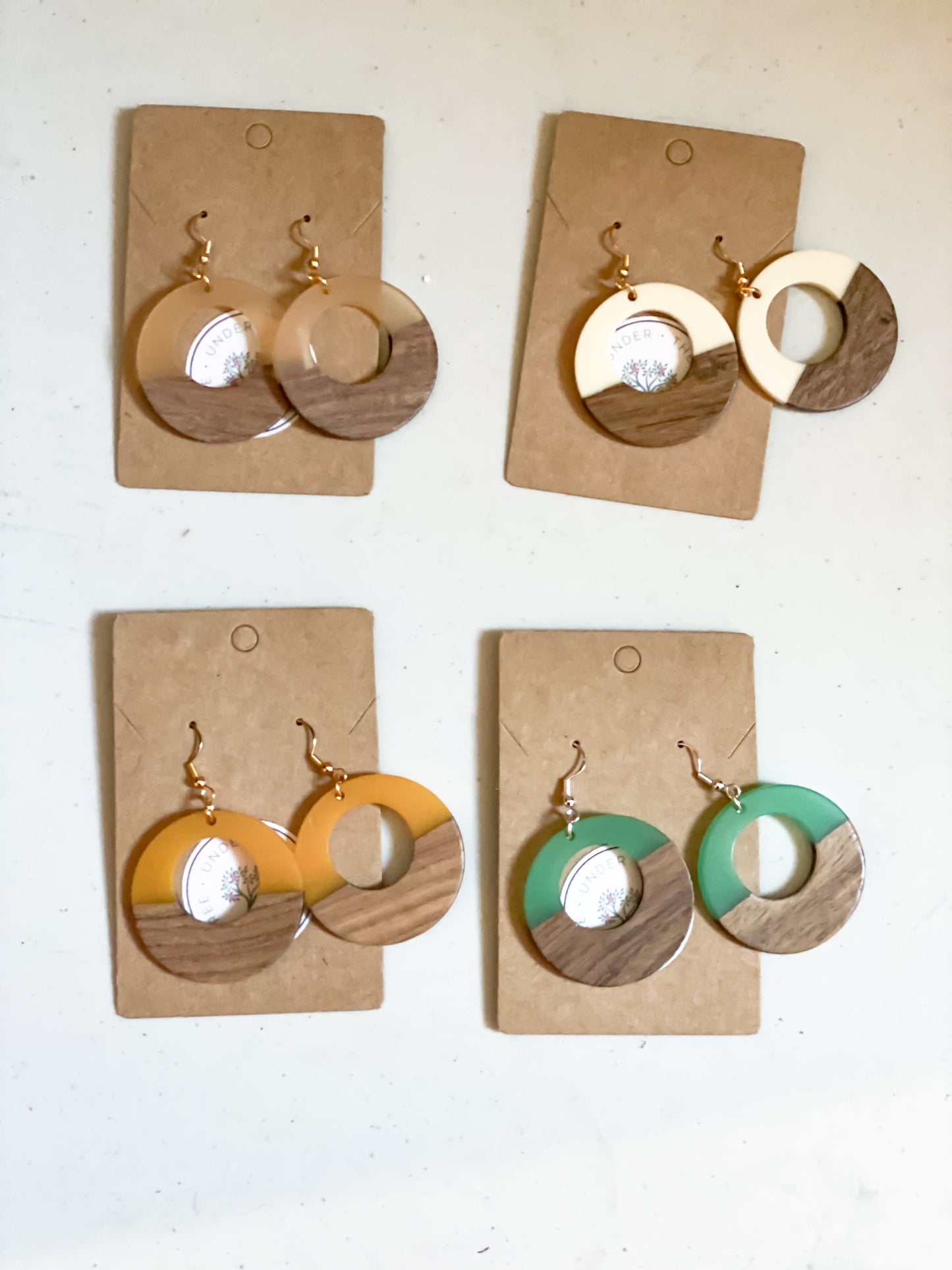 Around the Circle wood and resin earrings with hypoallergenic hooks