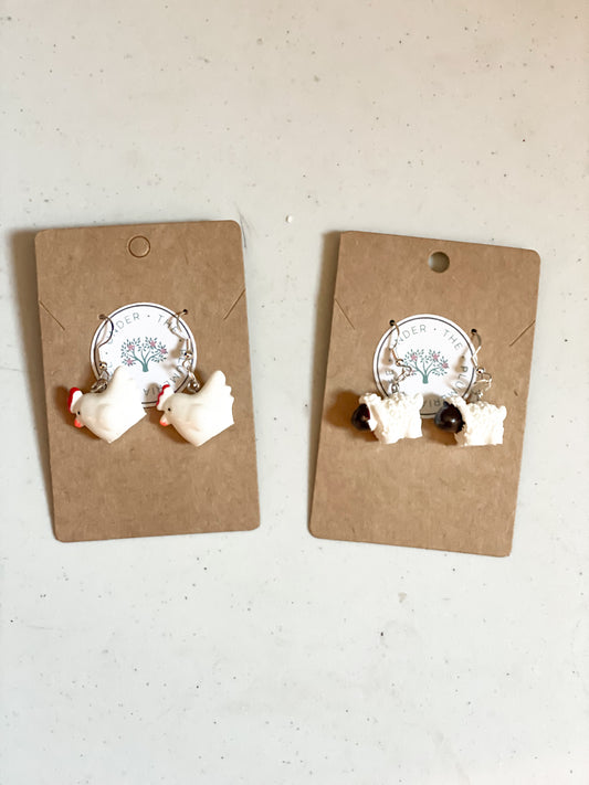 Farm animal earrings