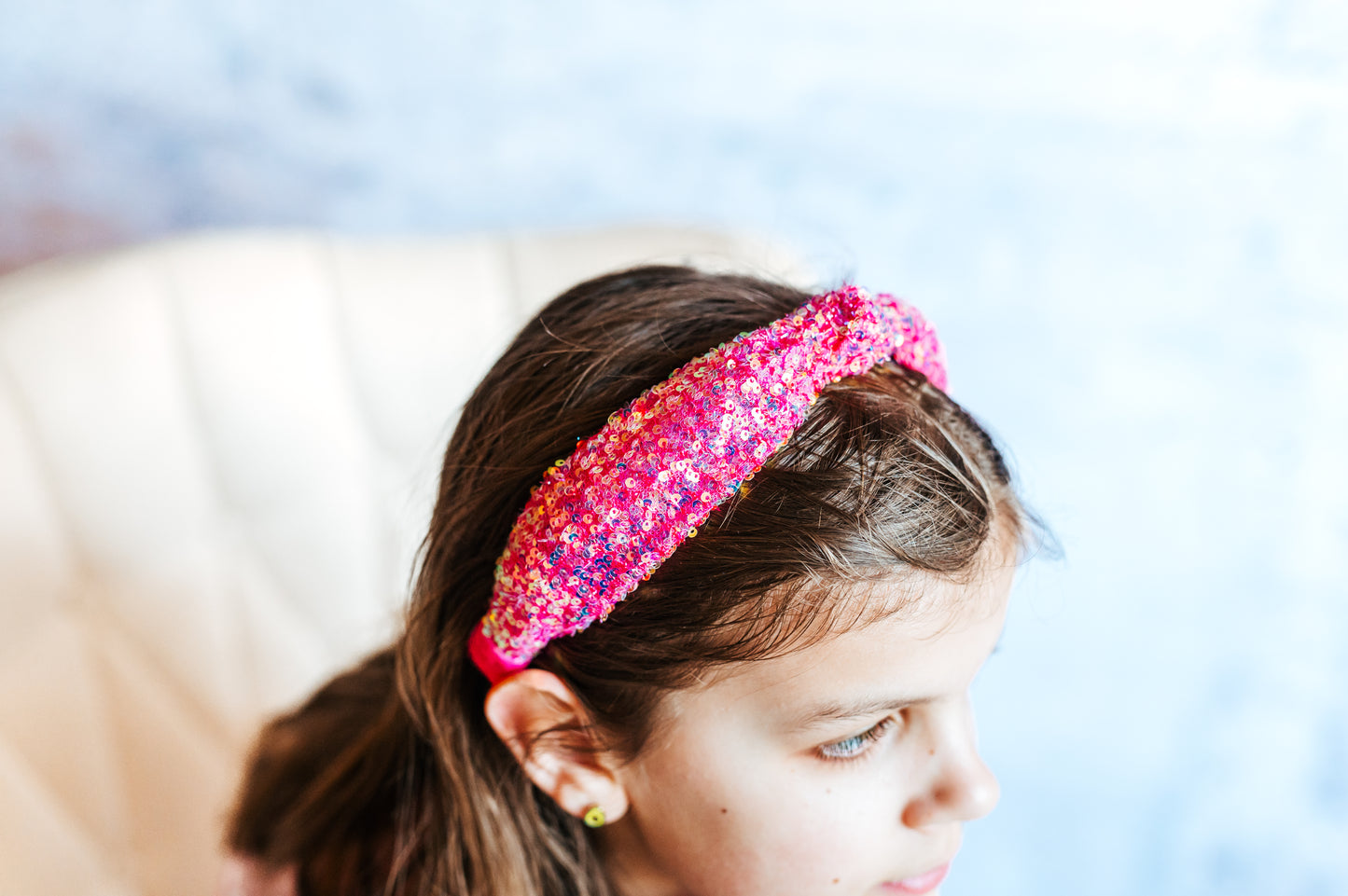 Pink Sparkle Sequins Knotted  Headband