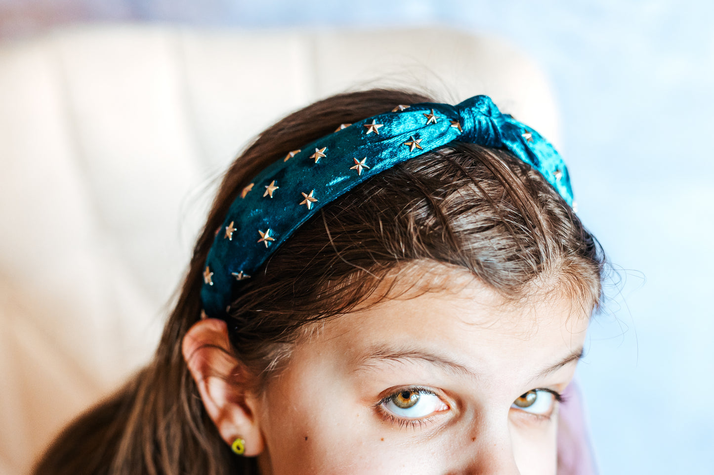 Star Teal Velvet Knotted Girls Headband