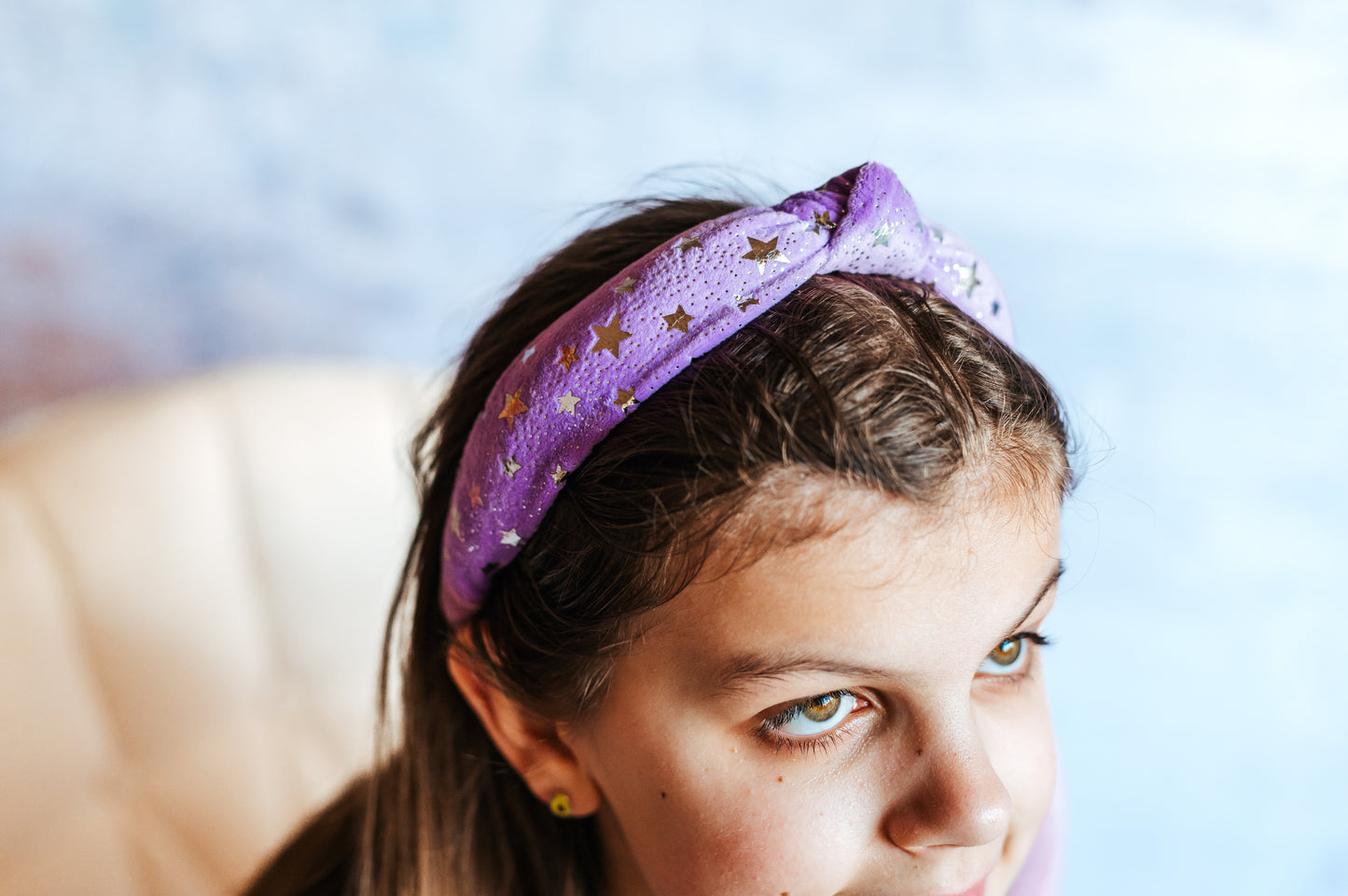 Velvet Purple Girls Headband with Metallic Stars