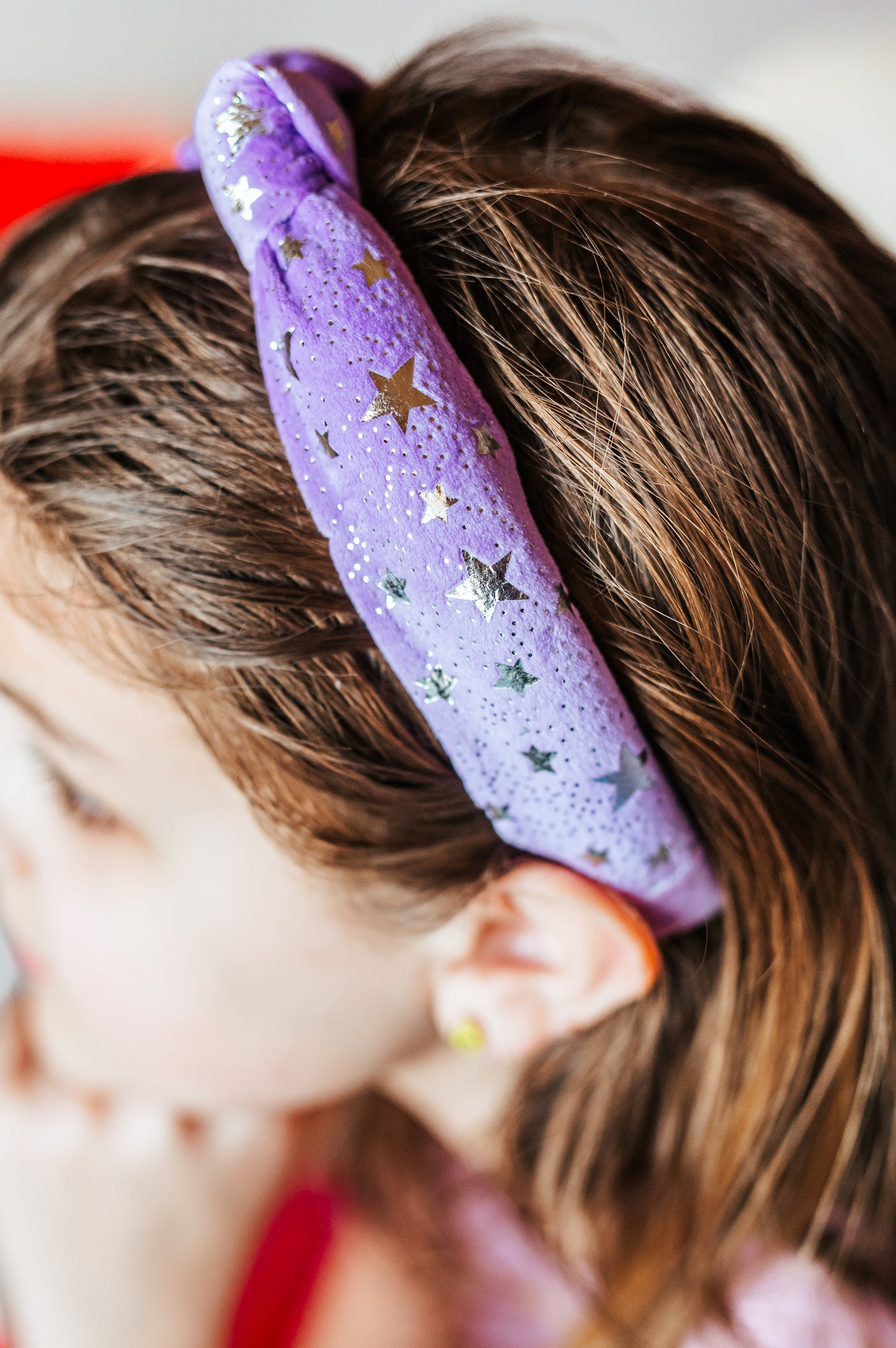 Velvet Purple Girls Headband with Metallic Stars