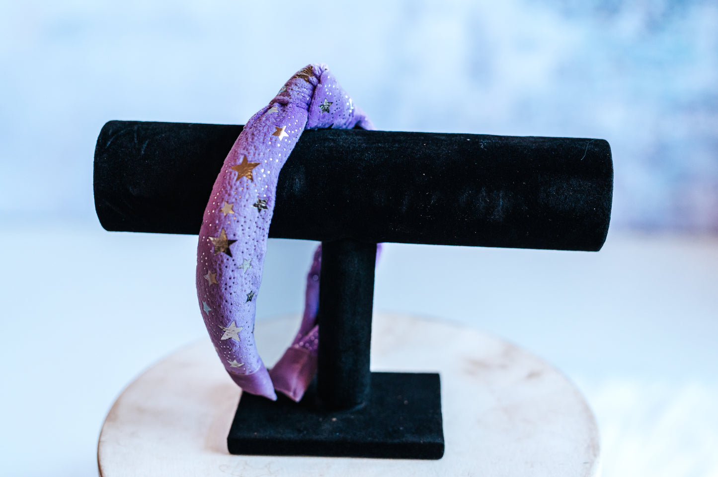 Velvet Purple Girls Headband with Metallic Stars