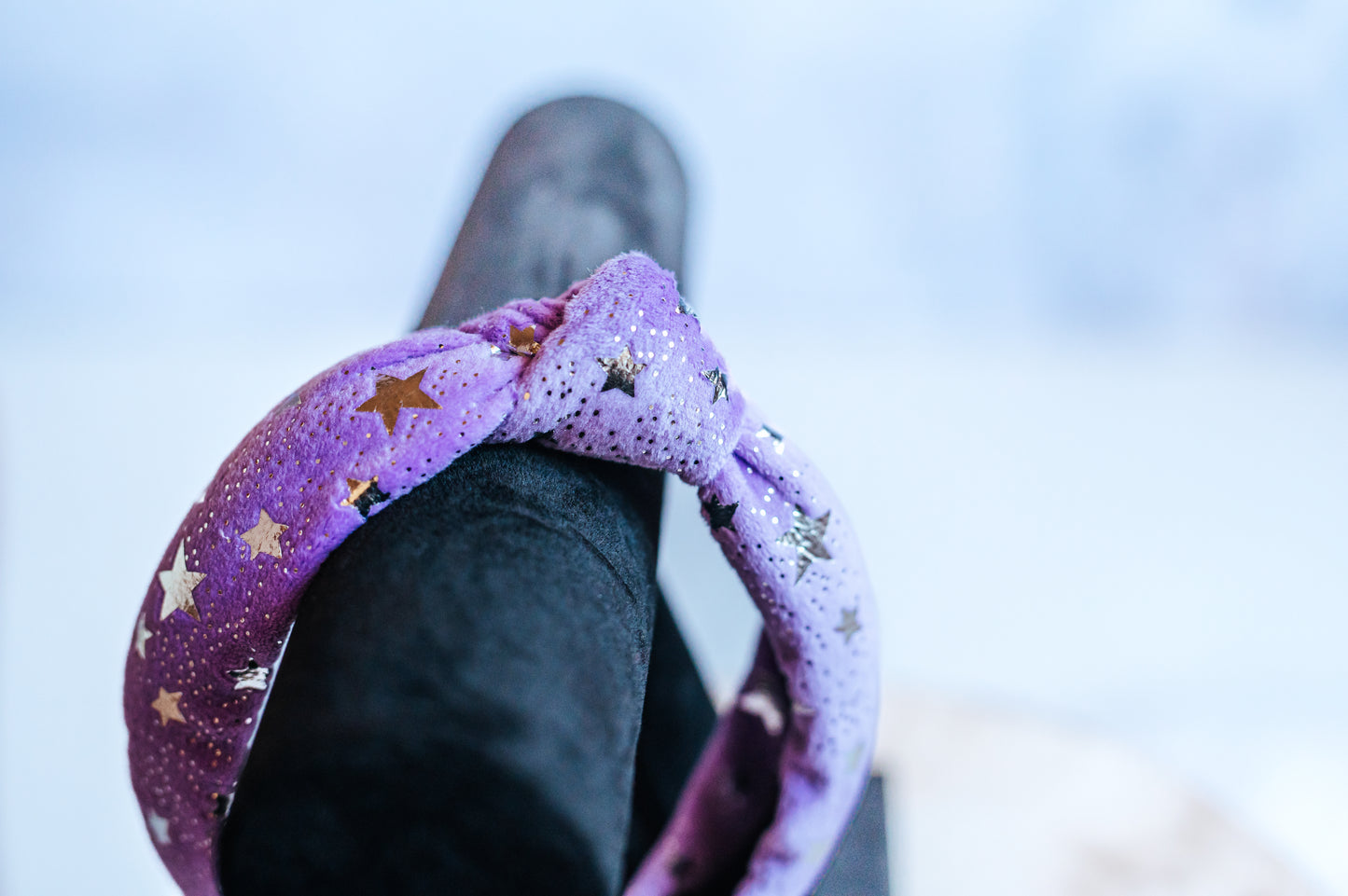 Velvet Purple Girls Headband with Metallic Stars