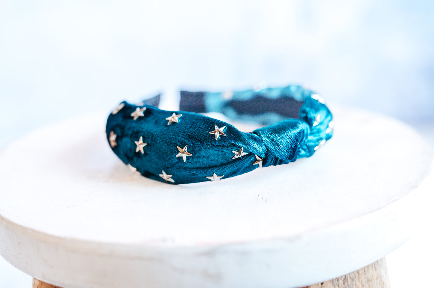 Star Teal Velvet Knotted Girls Headband