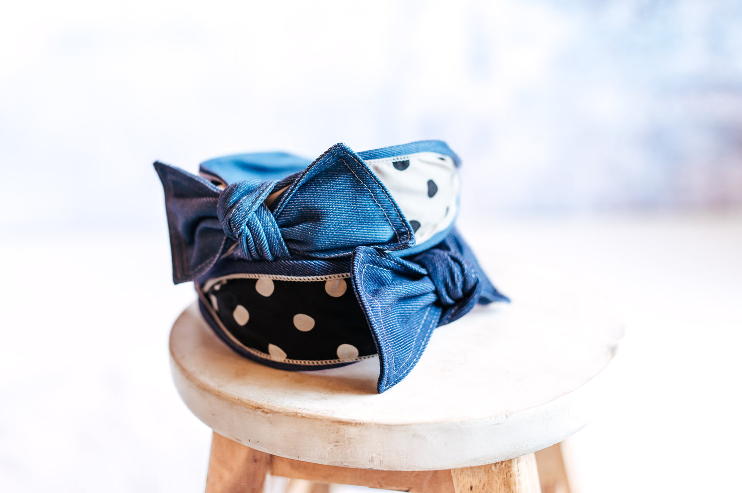 Denim Polka Dot Knotted Ribbon Headband