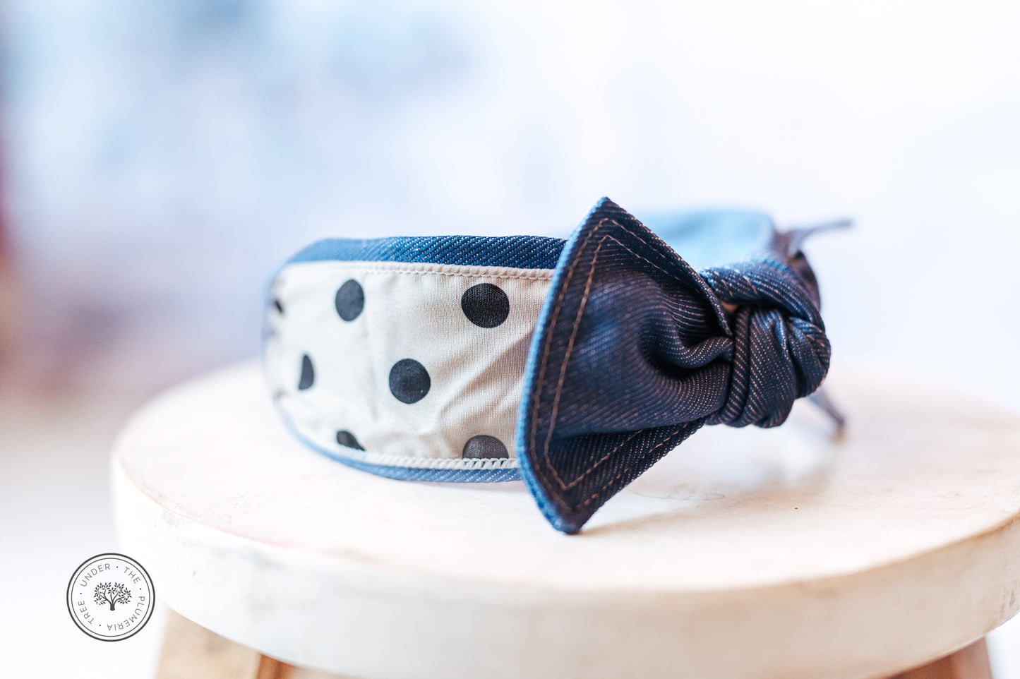 Denim Polka Dot Knotted Ribbon Headband