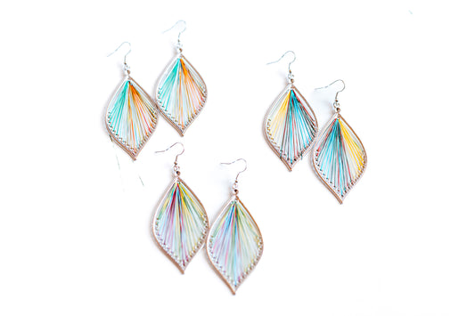 Large Silver Teardrop Multicolor Thread Earrings