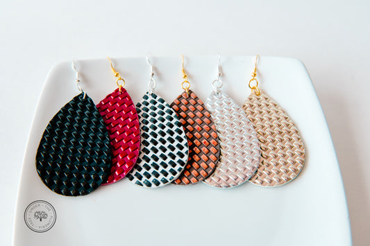 Double-sided Textured Faux Leather Teardrop Earrings