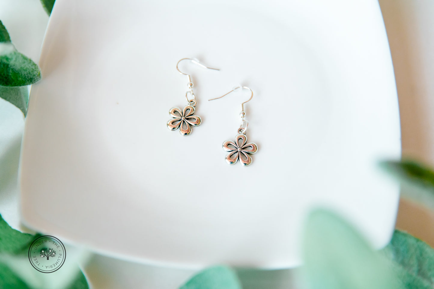 Silver Flower Dangle Earrings