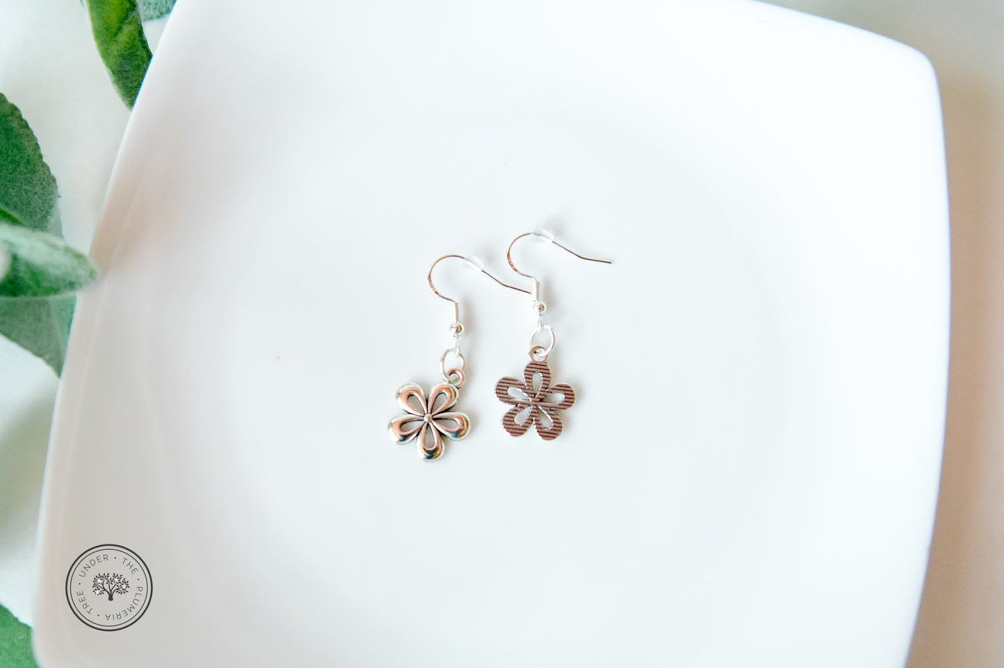 Silver Flower Dangle Earrings