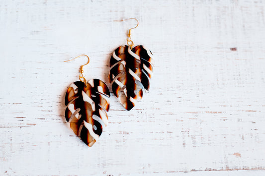 Large Monstera Leaf Earrings