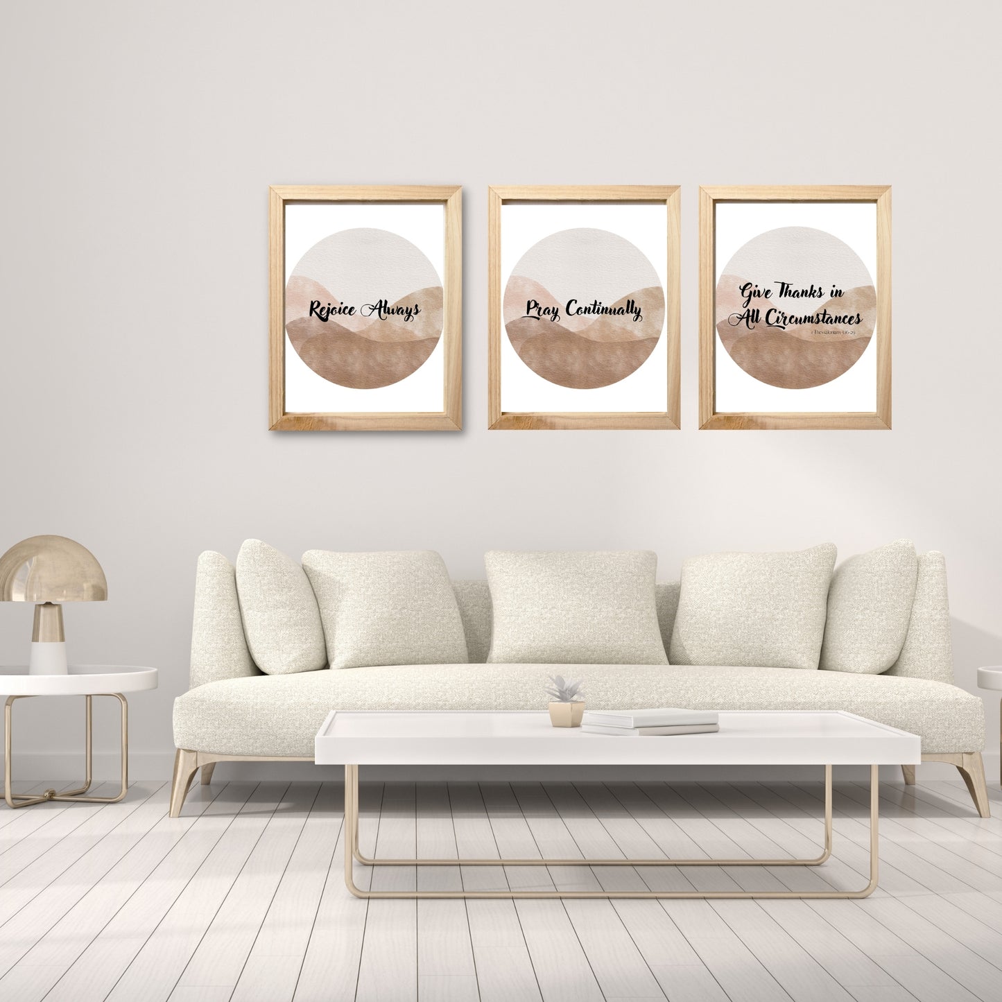 Rejoice Always Pray Continually Give Thanks 1 Thessalonians 5:16-18 Boho Minimalist Brown Circle Watercolor Set of 3 Downloadable Prints