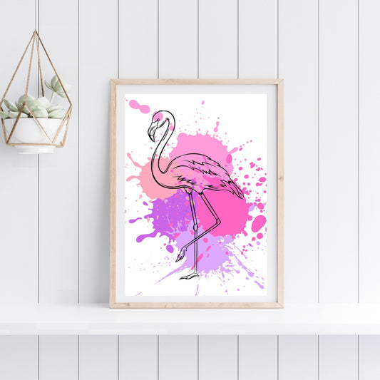 Flamingo Pink & Purple Paint Splatter Print - Digital Download