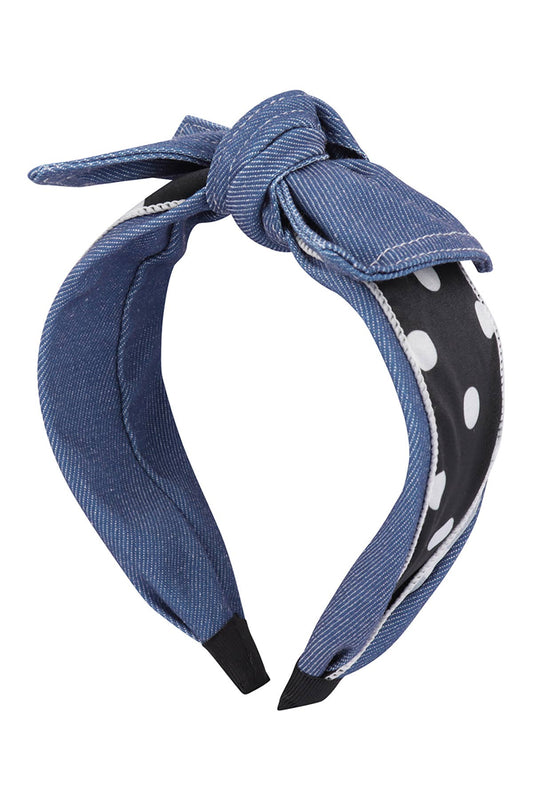 Denim Polka Dot Knotted Ribbon Headband