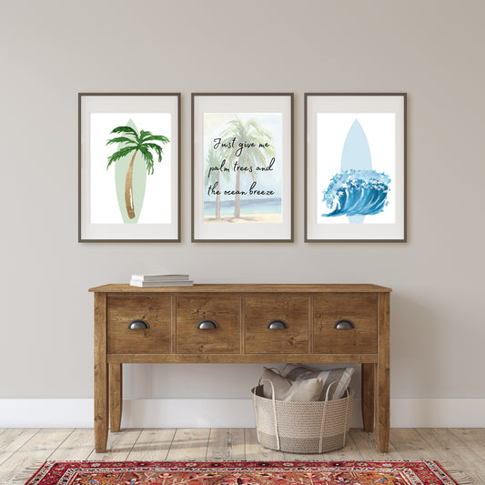 Tropical Prints - Set of 7 Tropical, Beach, Palm, Wave, Hibiscus, Pineapple, Starfish, Paradise Flower