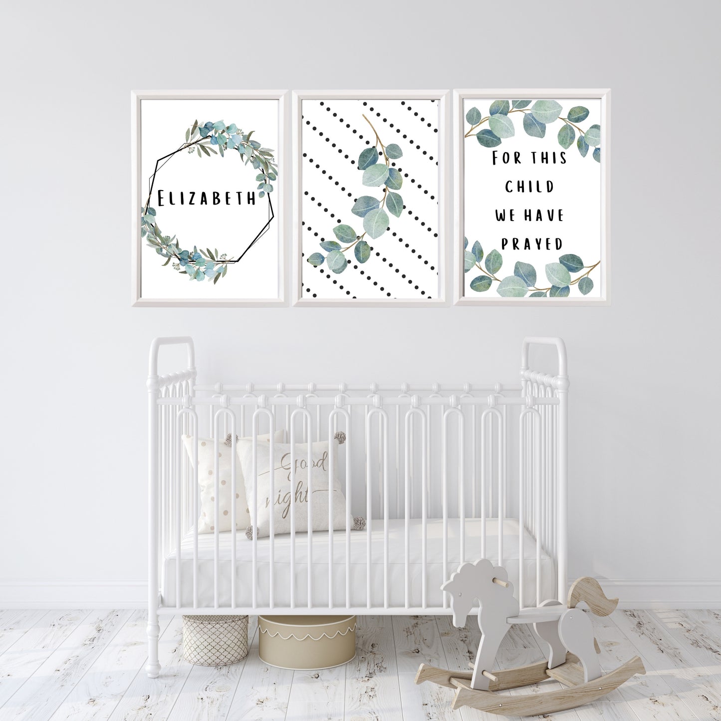 For this Child We Have Prayed Personalized with Name Eucalyptus black and white dots Set of 3 Downloadable prints