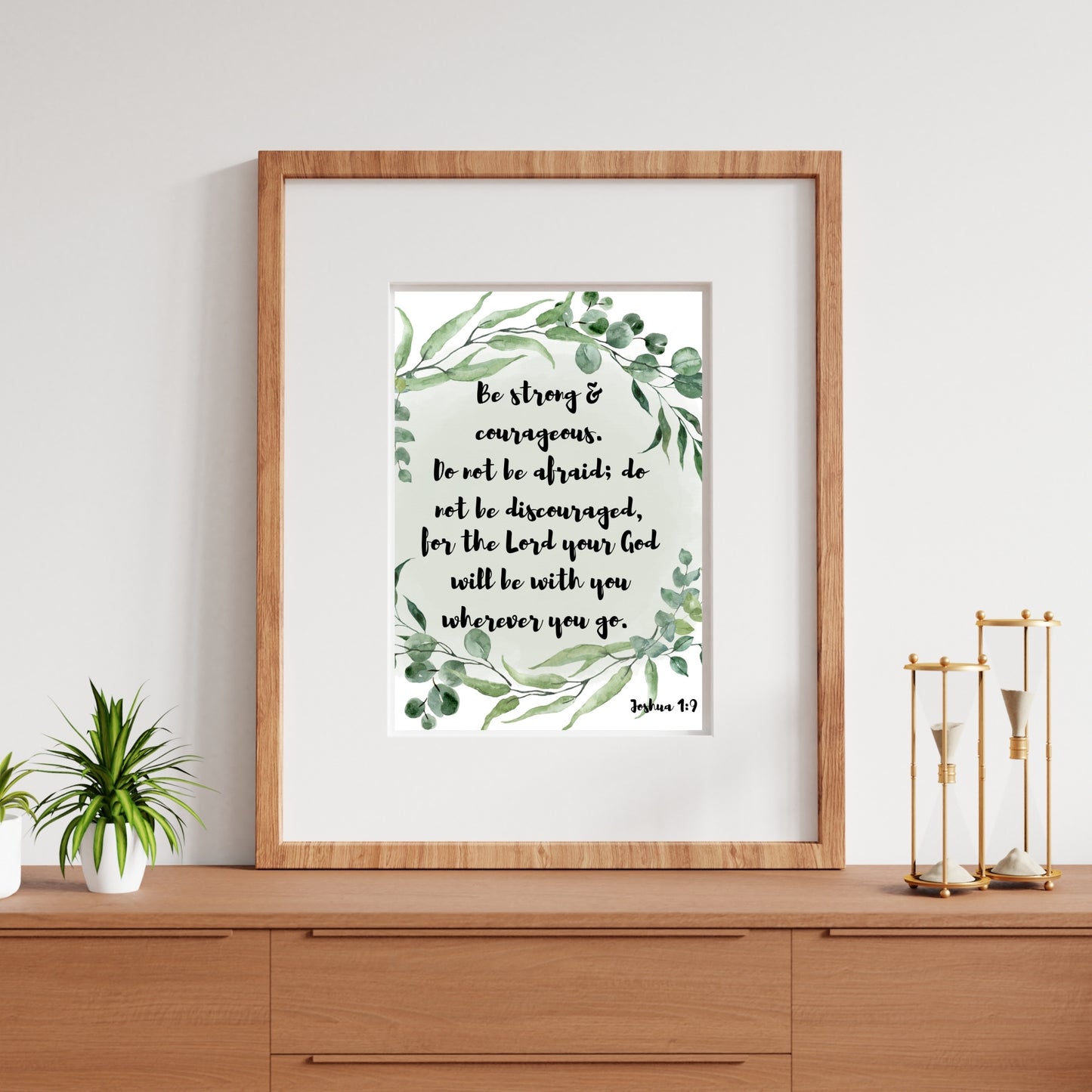 Be Strong and Courageous Joshua 1:9 8x10 printable with olive green colors wreath