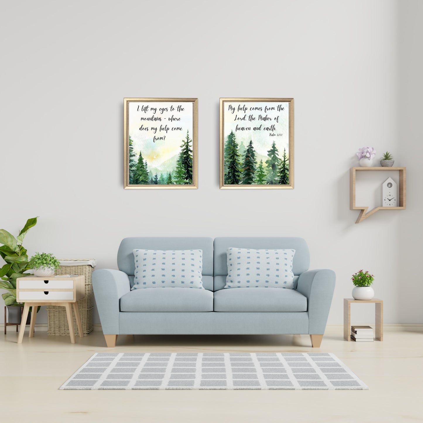 Lift My Eyes To the Mountains Where Does my Help Come From Psalm 121:1 Verse Set of 2 Prints in wooded scene