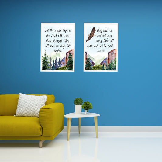 Those That Hope In the Lord Renew Their Strength Like Eagles Isaiah 40:31 Scripture Watercolor set of 2 downloadable prints