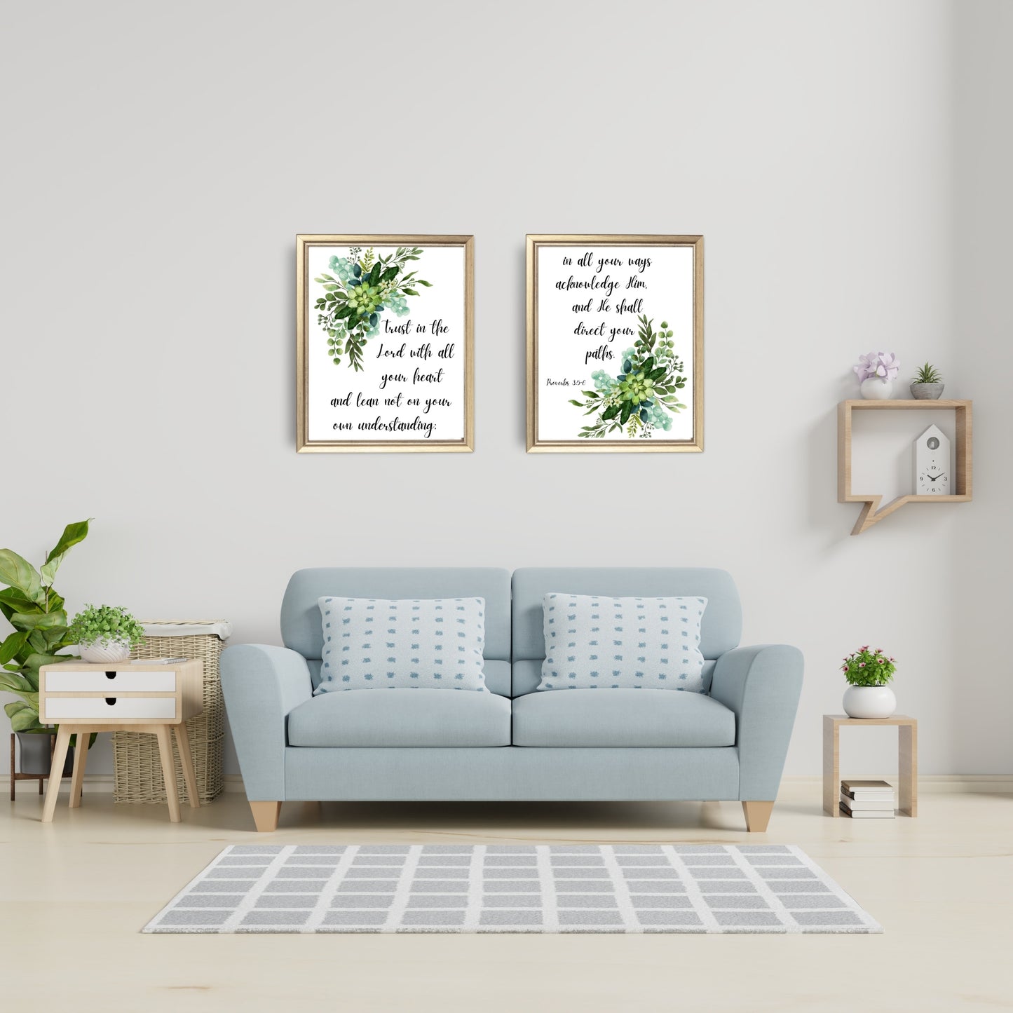 Trust in the Lord with All Your Heart Provers 3:5-6 Set of 2 Downloadable Prints with Greenery