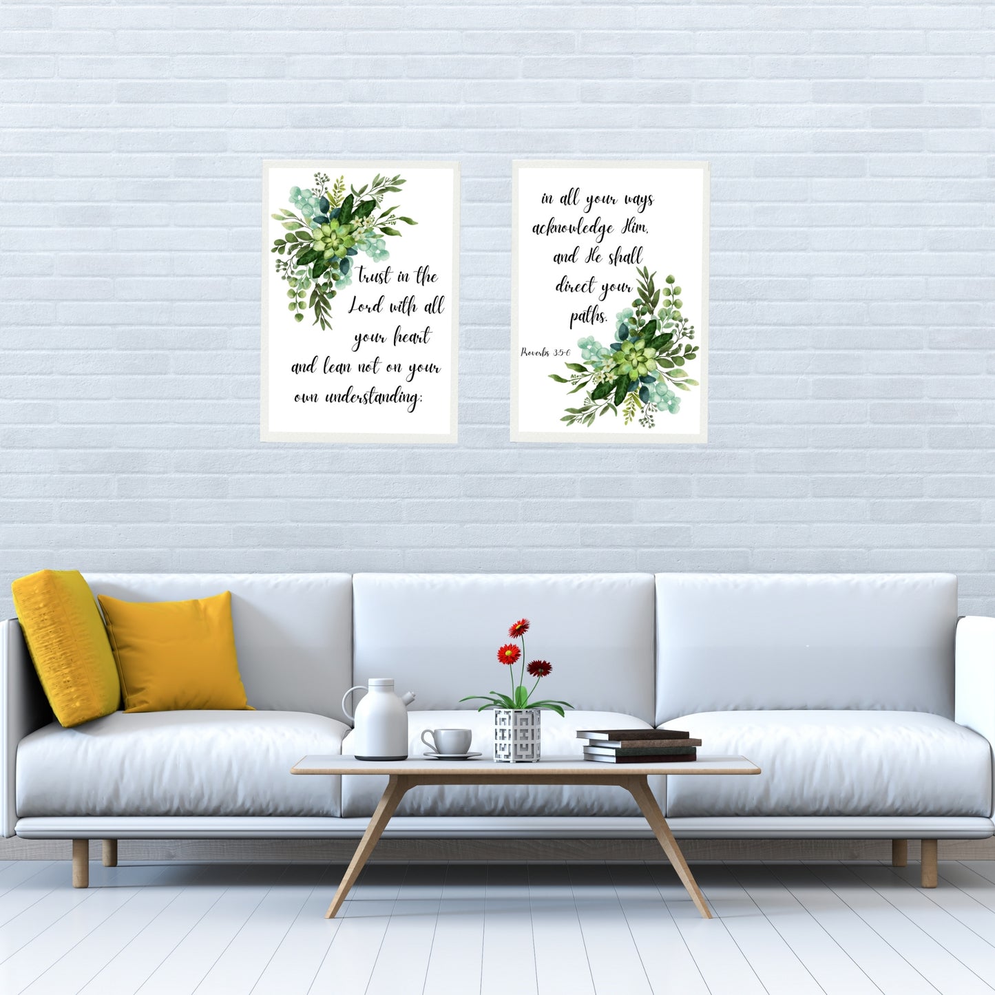 Trust in the Lord with All Your Heart Provers 3:5-6 Set of 2 Downloadable Prints with Greenery