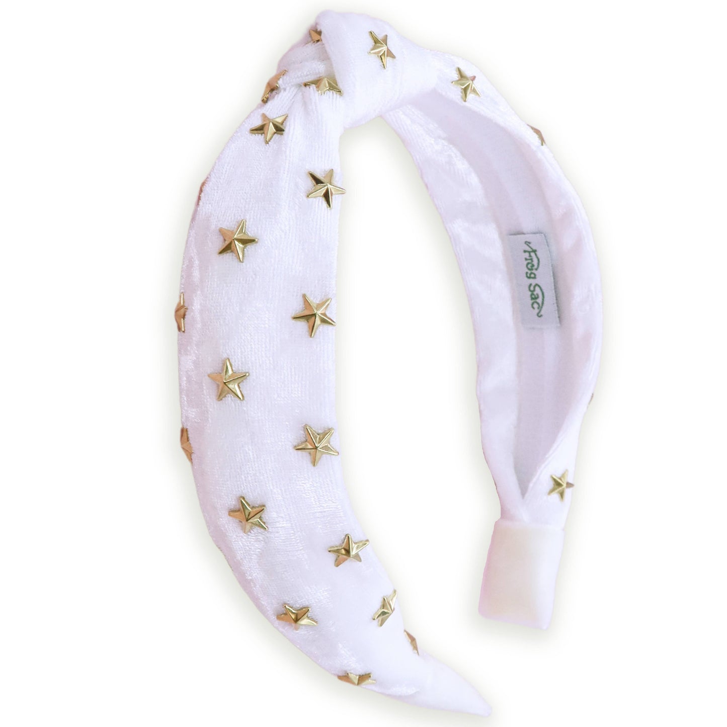 White Velvet Knot Headband with Gold Stars