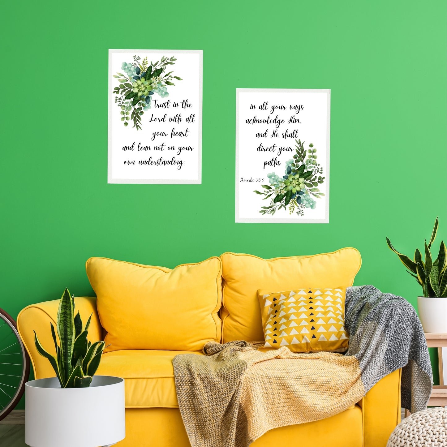 Trust in the Lord with All Your Heart Provers 3:5-6 Set of 2 Downloadable Prints with Greenery