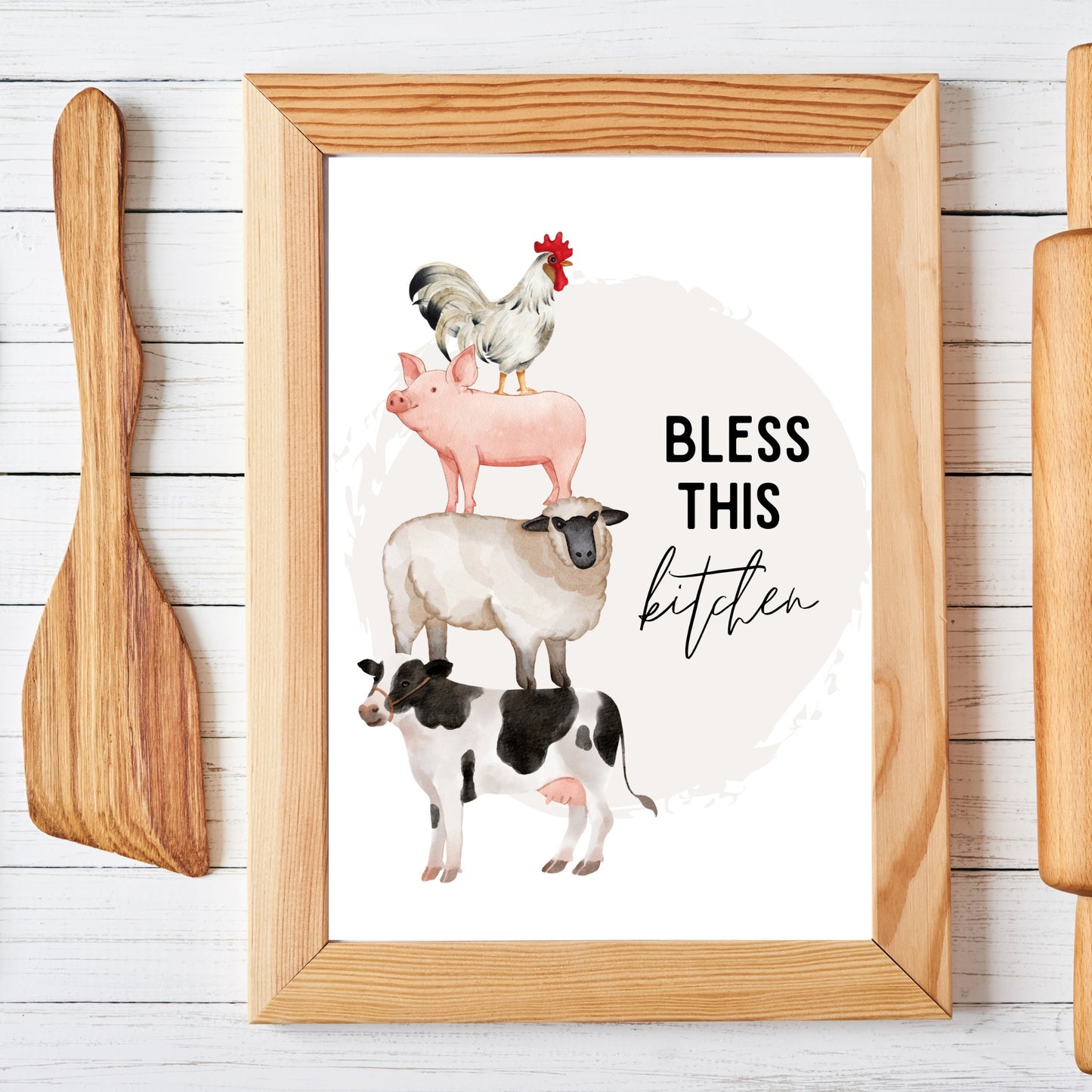 Farmhouse Animals Bless This Kitchen 8x10 inch Print