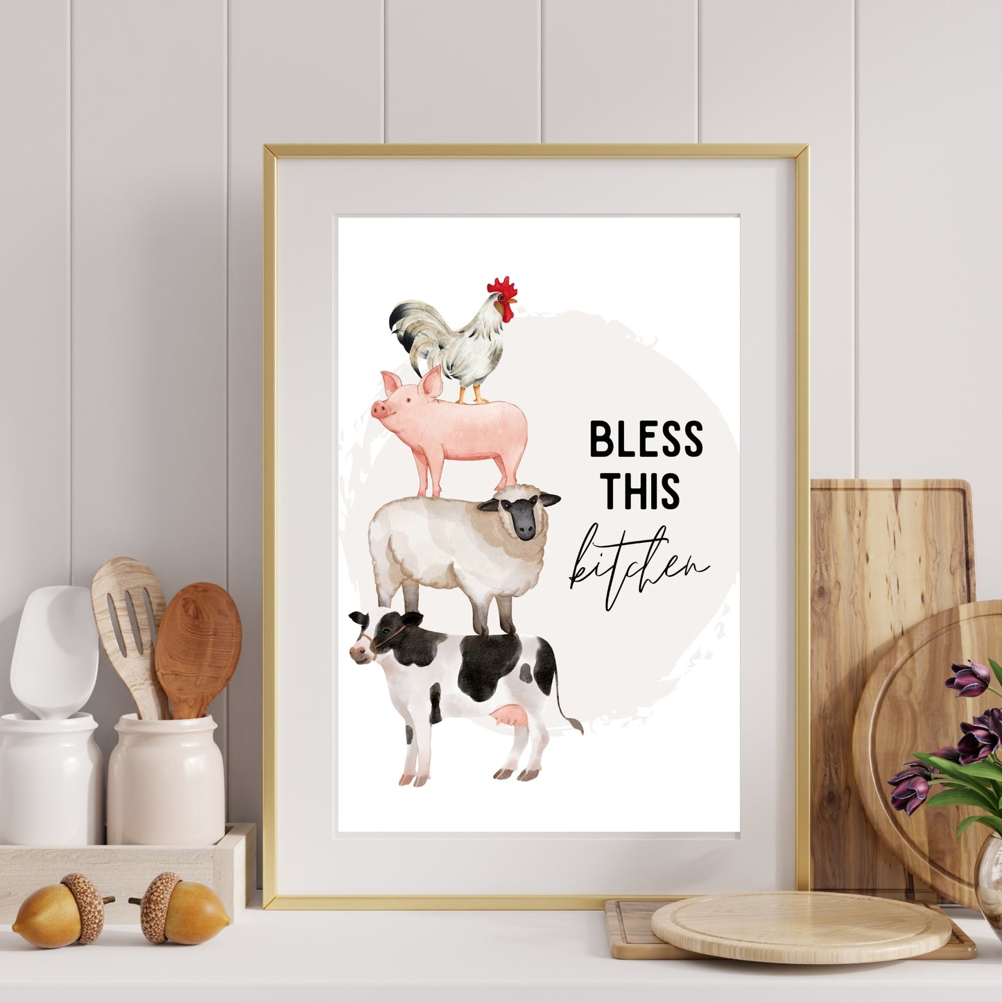 Farmhouse Animals Bless This Kitchen 8x10 inch Print