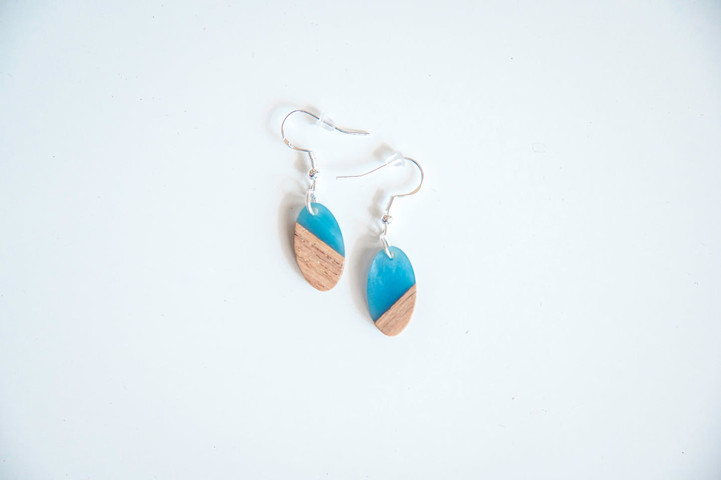 Oval Wood & Resin Dangle Drop Earrings