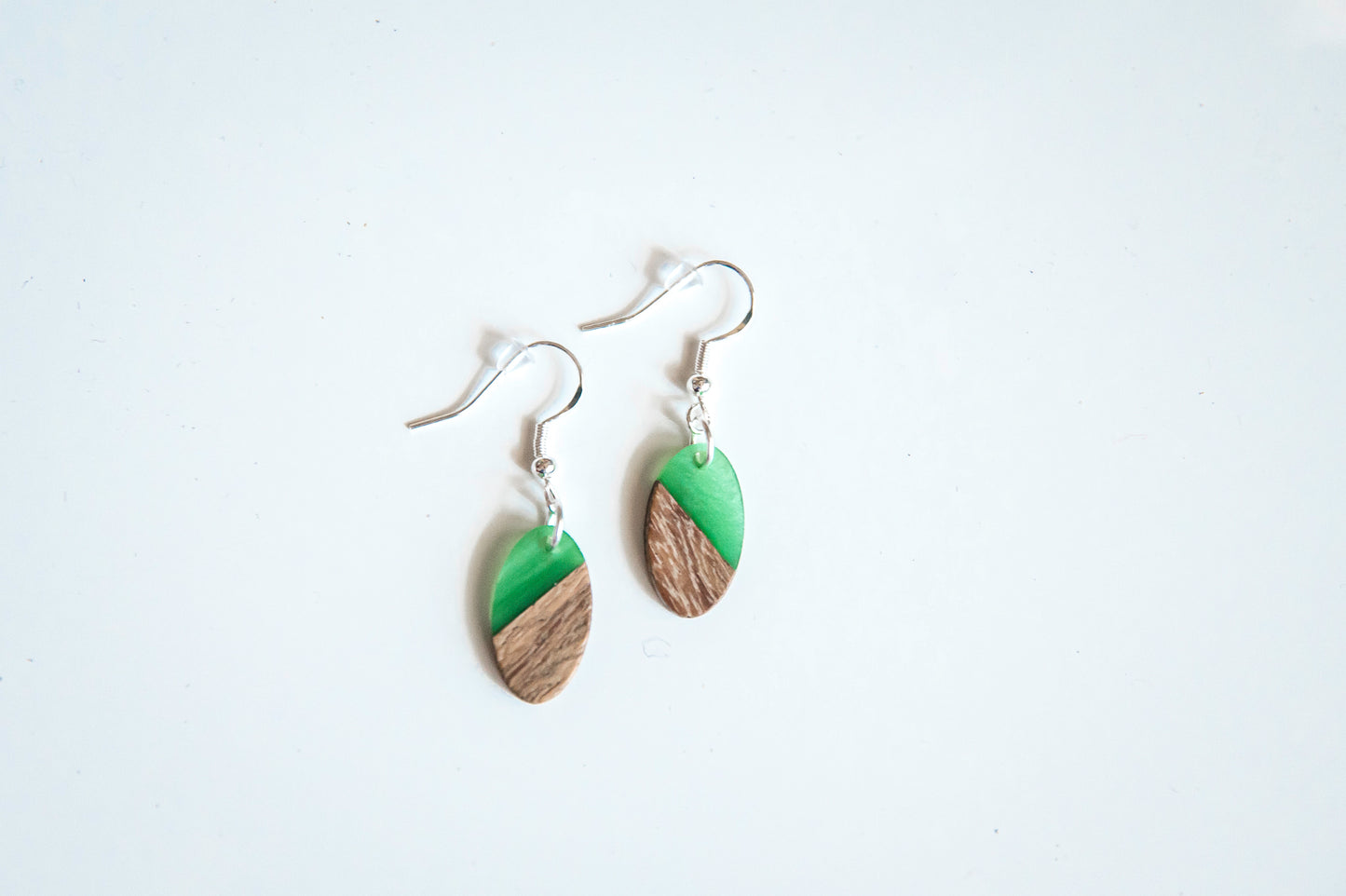 Oval Wood & Resin Dangle Drop Earrings