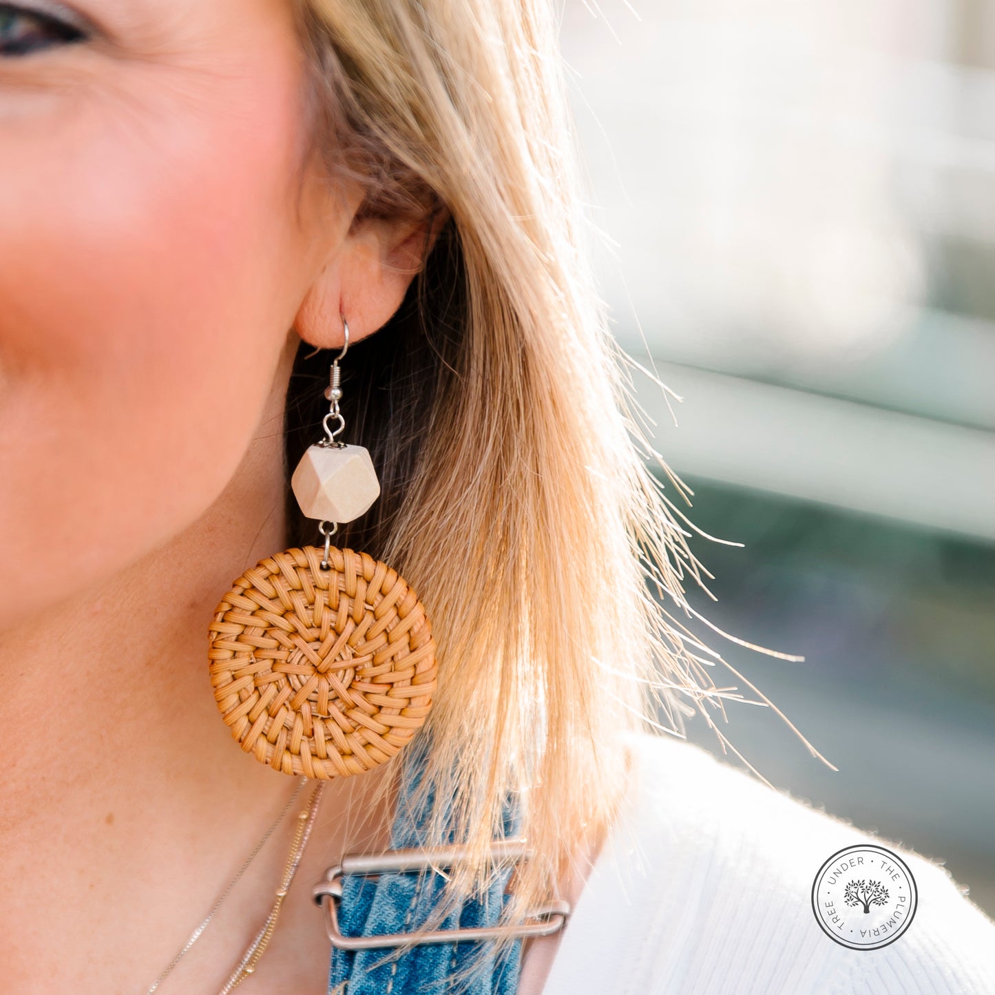 Boho Style Round Rattan Dangle with Geometric Bead