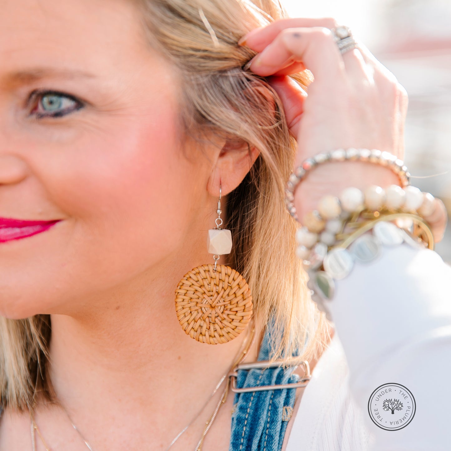 Boho Style Round Rattan Dangle with Geometric Bead