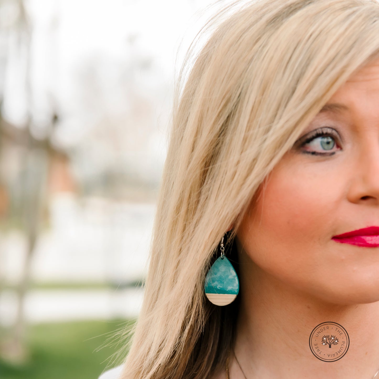 Sea and Sky Resin and Wood Teardrop Earrings with Silver Hypoallergenic Hooks