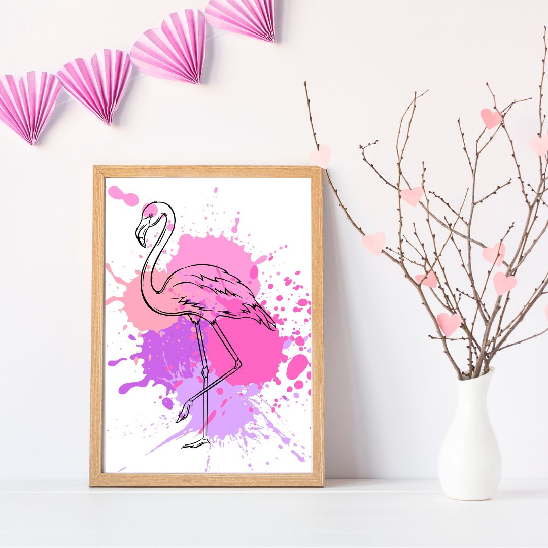 Flamingo Pink & Purple Paint Splatter Print - Digital Download