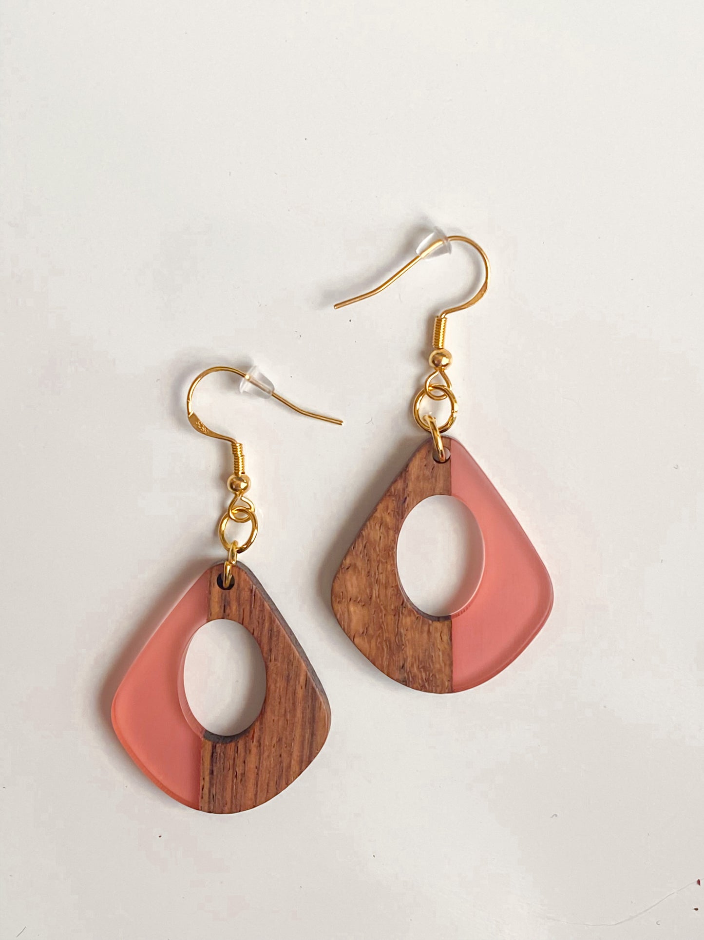 Geometric Wood & Resin Dangle Earrings