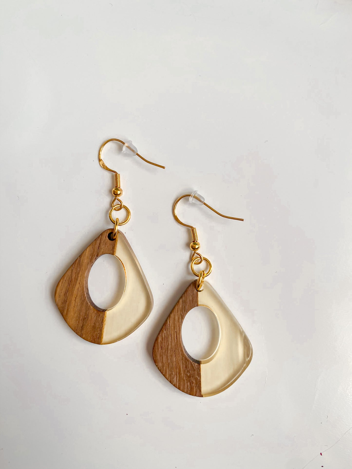 Geometric Wood & Resin Dangle Earrings