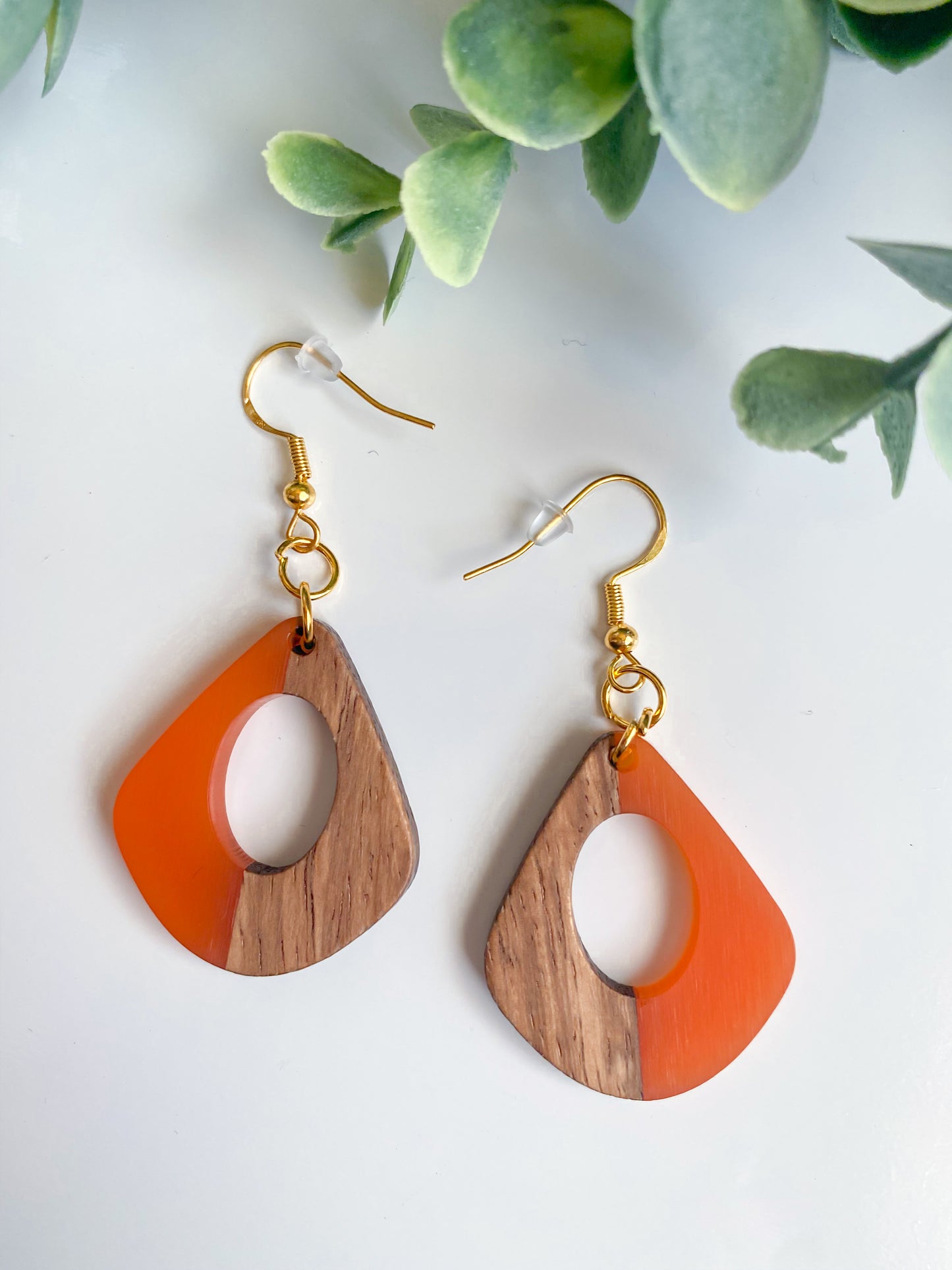 Geometric Wood & Resin Dangle Earrings