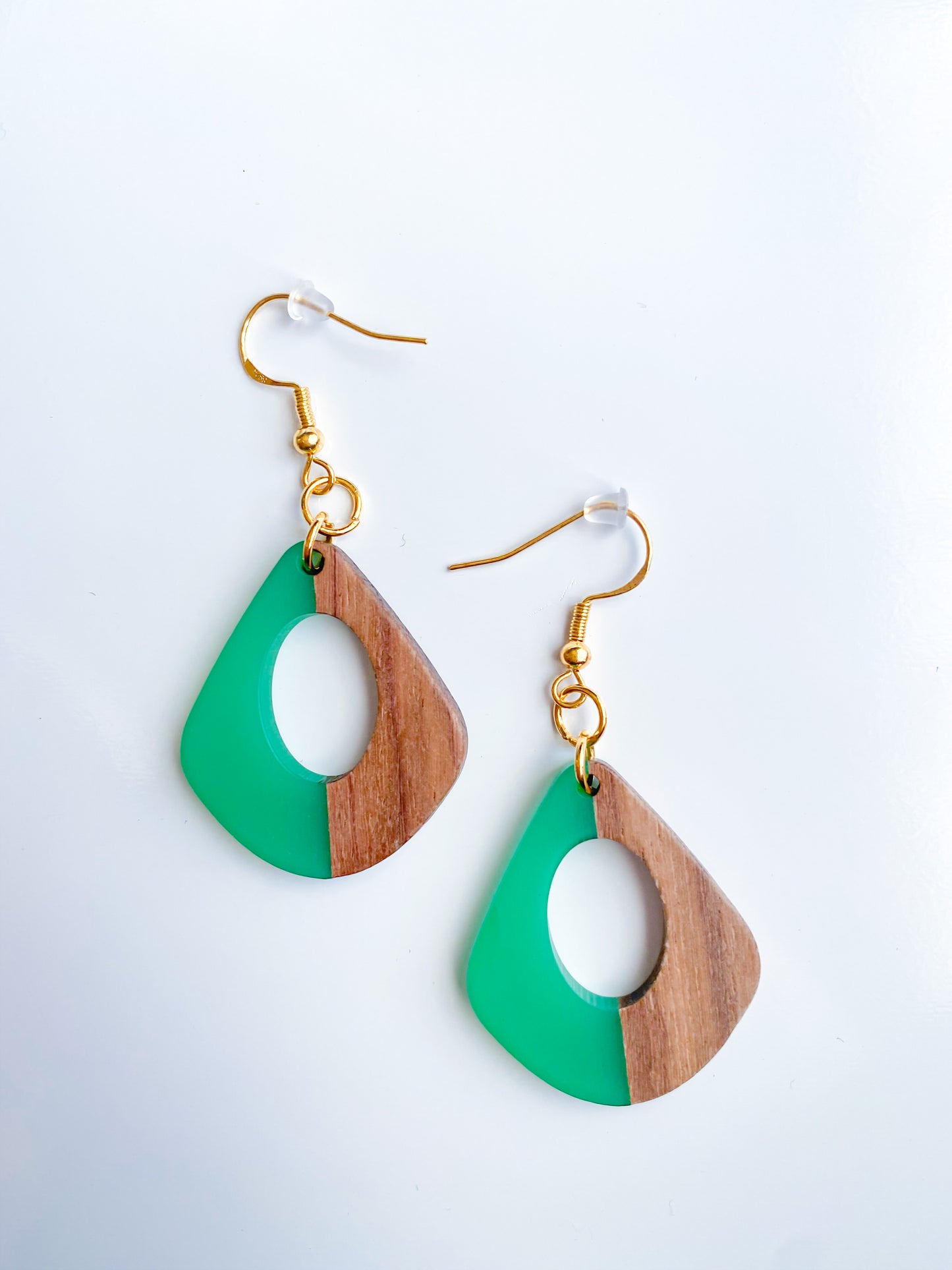 Geometric Wood & Resin Dangle Earrings