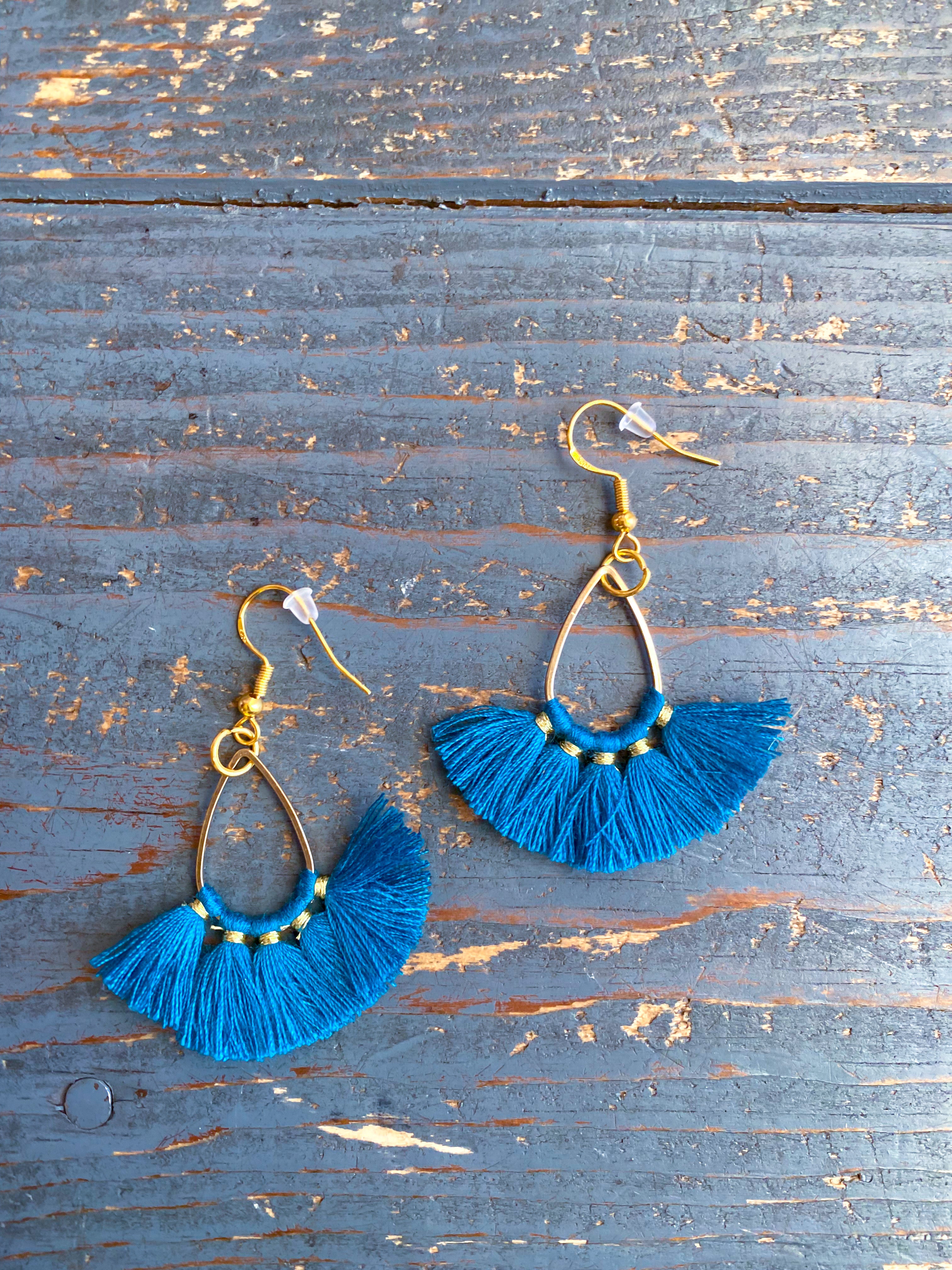 Silky Thread Fringe Tassel Dangle Drop Earrings. Bohemian Tassel Earrings. outlets Cobalt Blue Tassel Earrings. Fan Shape Statement Earrings.