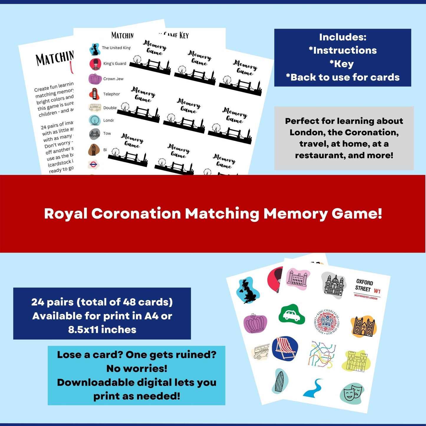 London Matching Memory Card Game - Digital Download