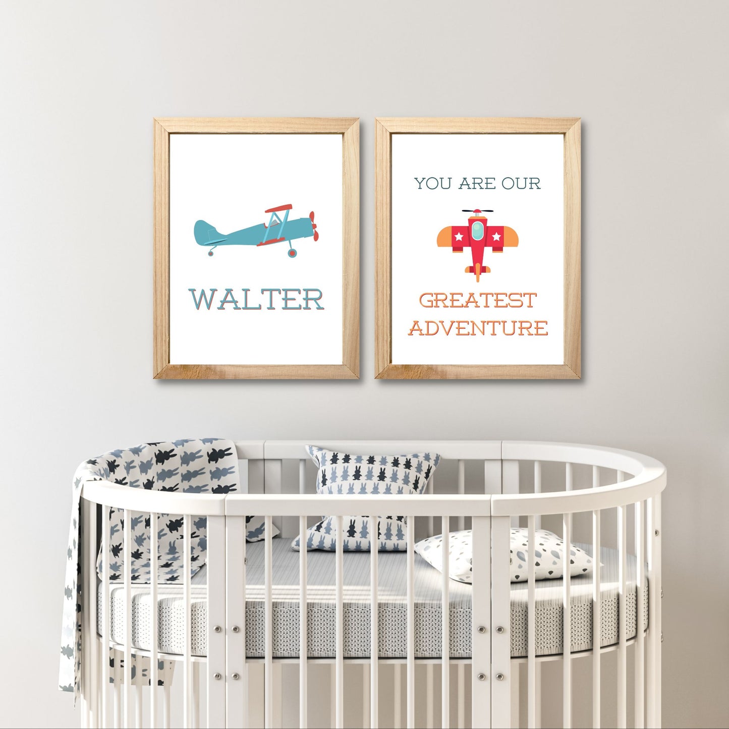 You Are Our Greatest Adventure saying Airplanes with Personalized Name Blue plane red and orange plane