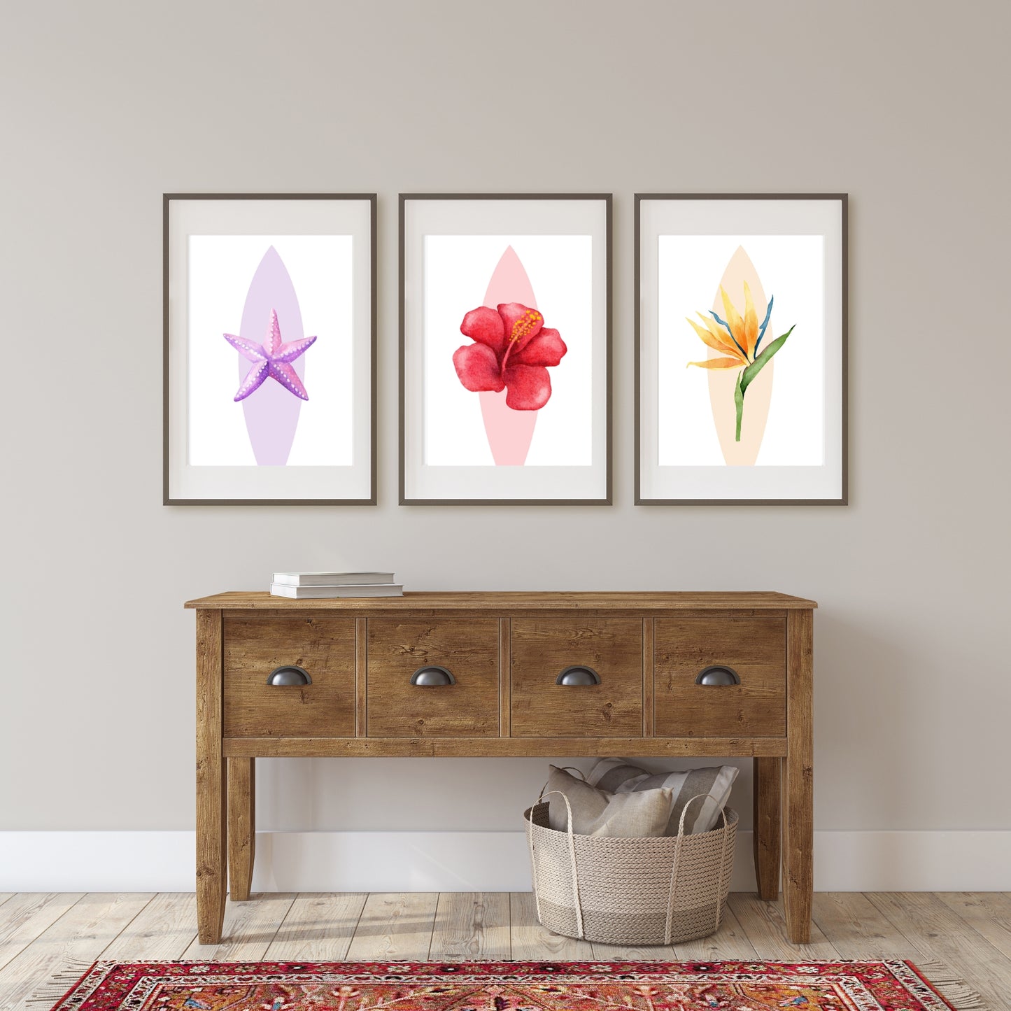 Tropical Prints - Set of 7 Tropical, Beach, Palm, Wave, Hibiscus, Pineapple, Starfish, Paradise Flower