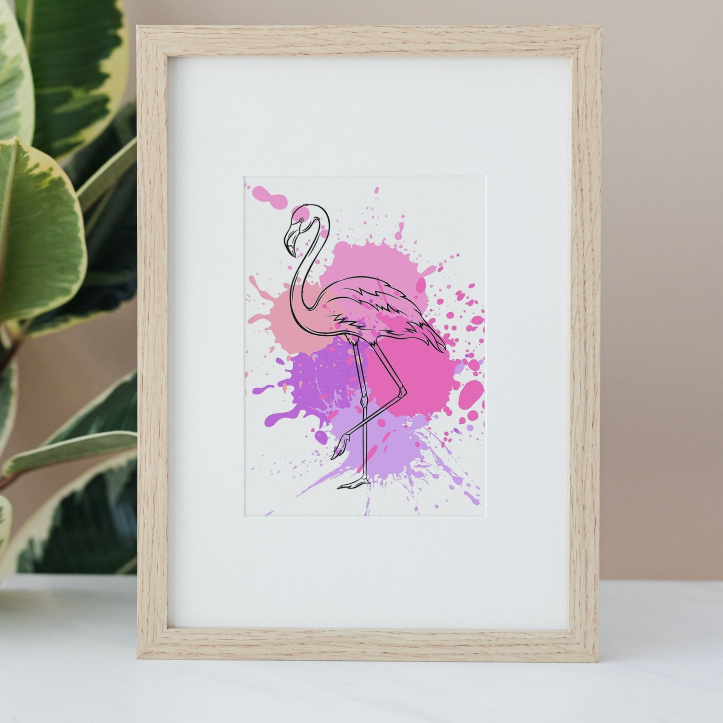 Flamingo Pink & Purple Paint Splatter Print - Digital Download